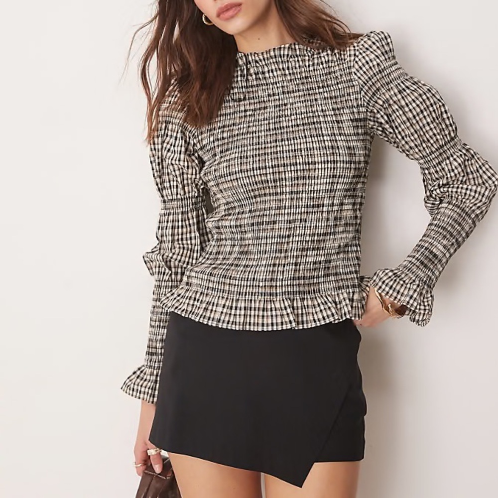 Express NWT XL Puff Sleeve Peplum Blouse Multicolor Lightweight